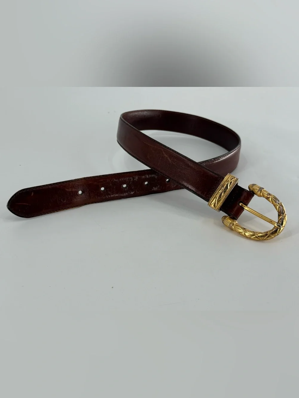 Fossil Vintage 90s Brown‎ Leather Belt Ornate Buckle S